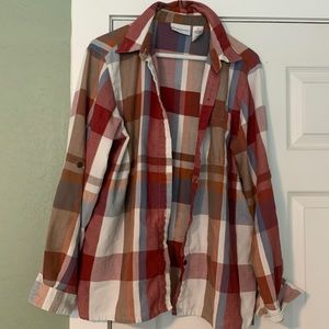 Lightweight Plaid Button-Up Shirt - Red Multi